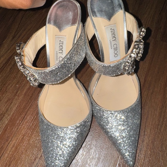 Jimmy Choo Silver Glitter Heels with Ankle Strap SOLD OUT and FREE SHIPPING! - Picture 4 of 14